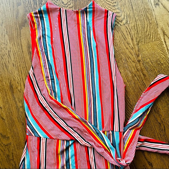 Alice and Olivia Sports Muiltistripes Delora Tie Waist Mock Neck Jersey Midi - Picture 7 of 15